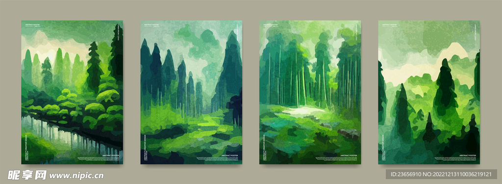 抽象清雅重彩风景手绘矢量 