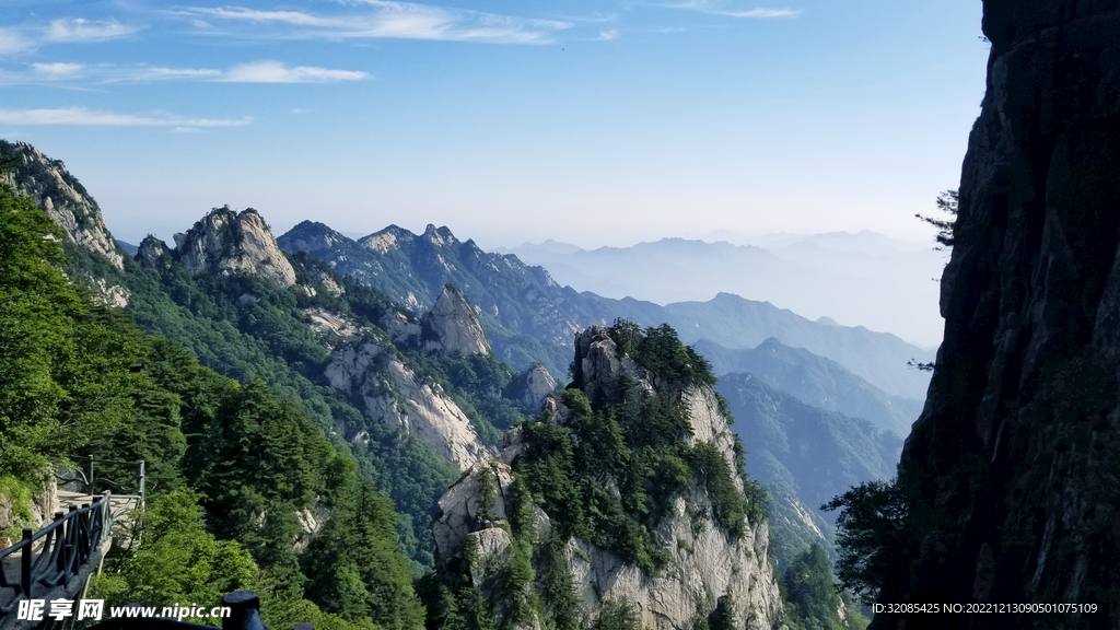 春天爬山绿树松树蓝天