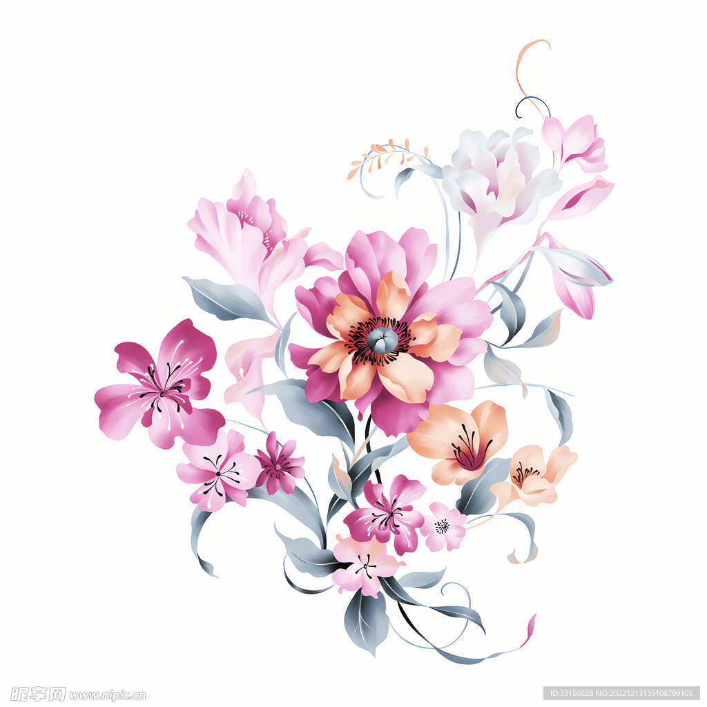 数码印花卉抽象水彩花