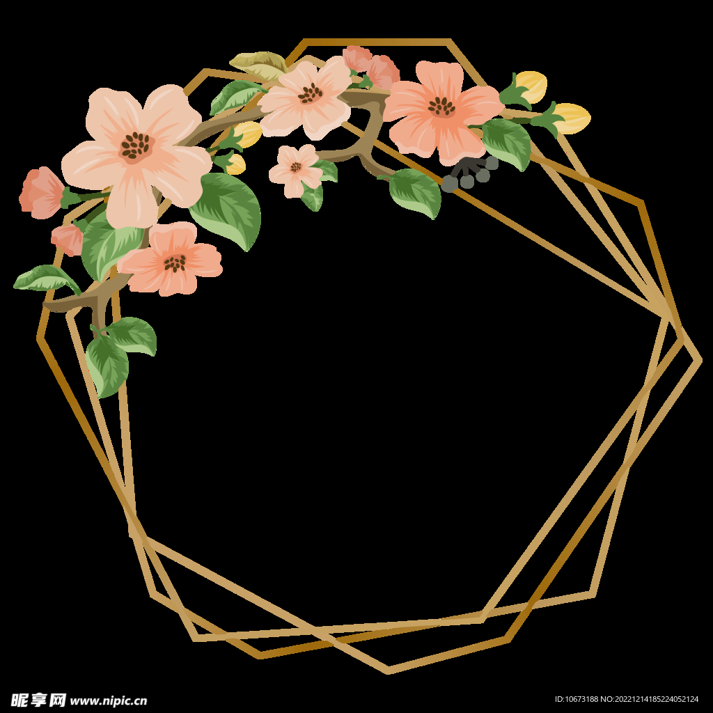 金色边框植物花环