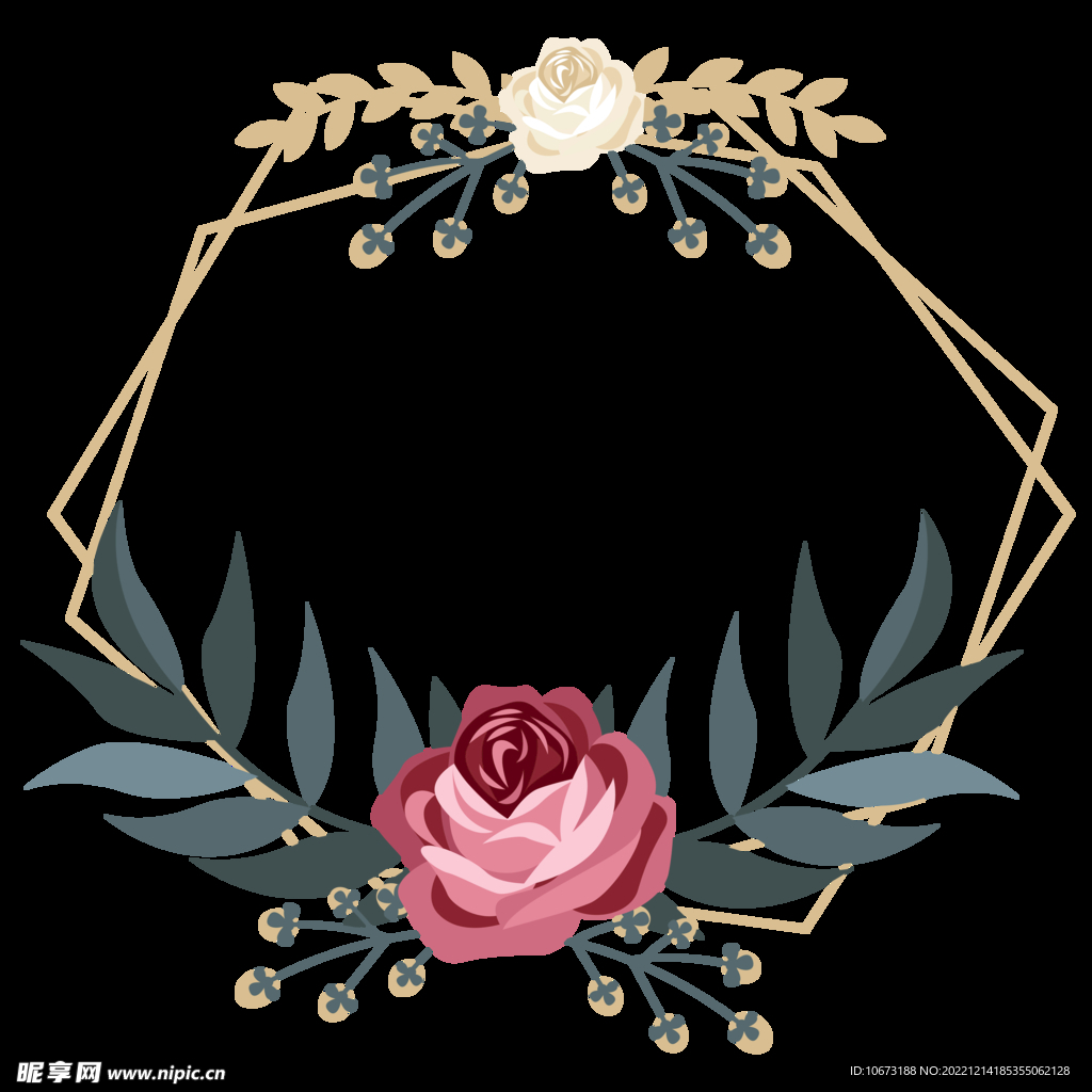 金色边框植物花环