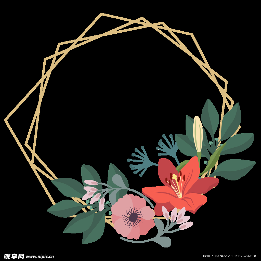 金色边框植物花环