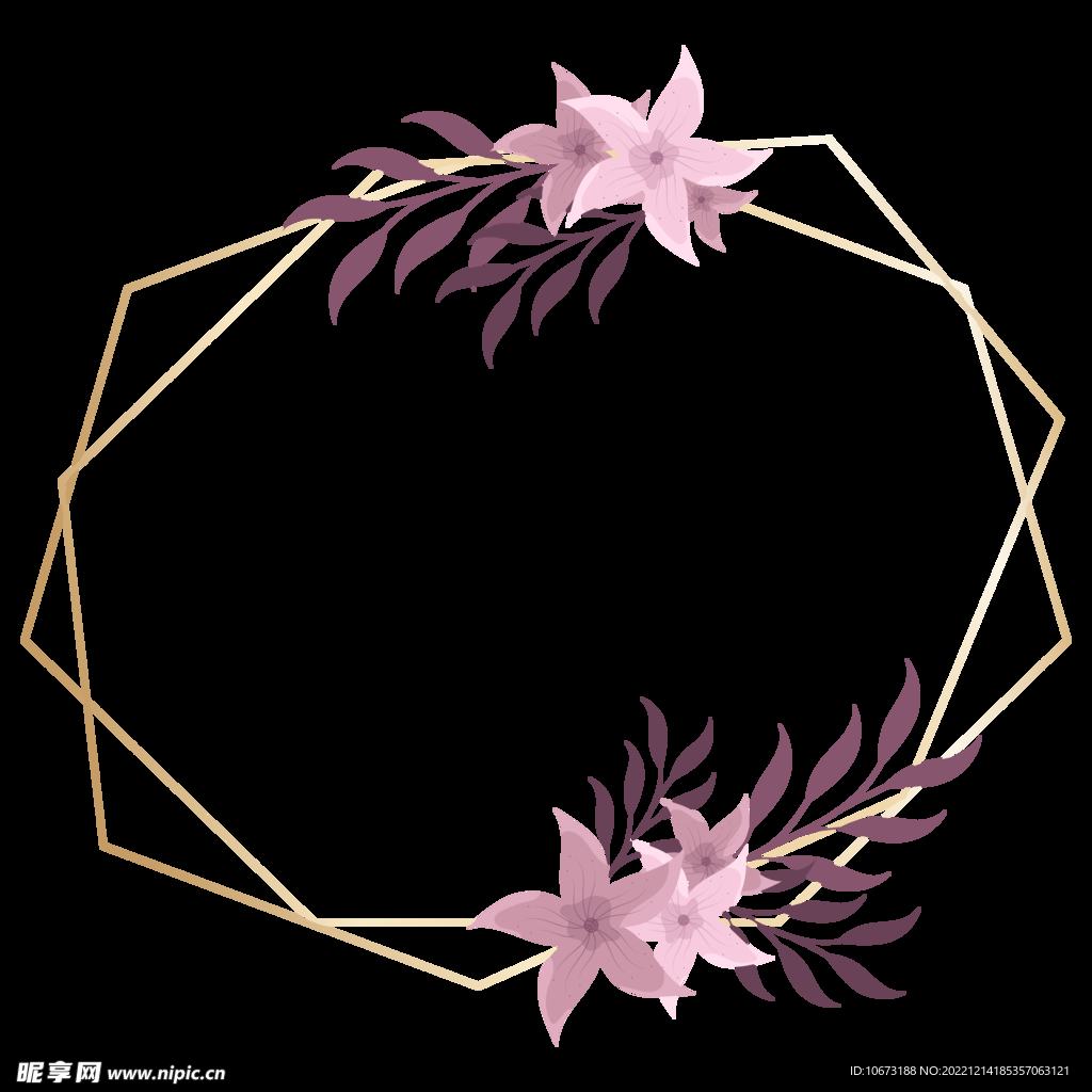 金色边框植物花环