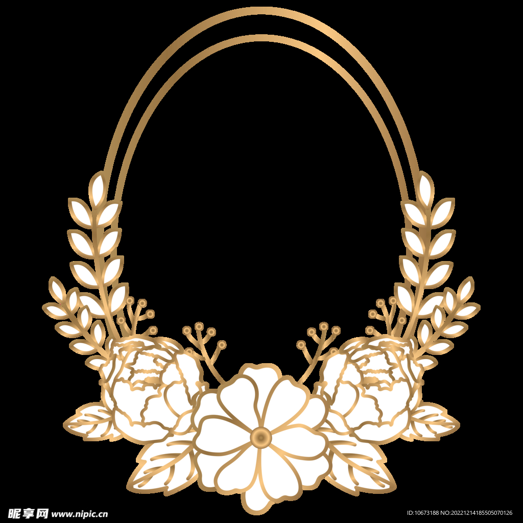 植物金色边框花环