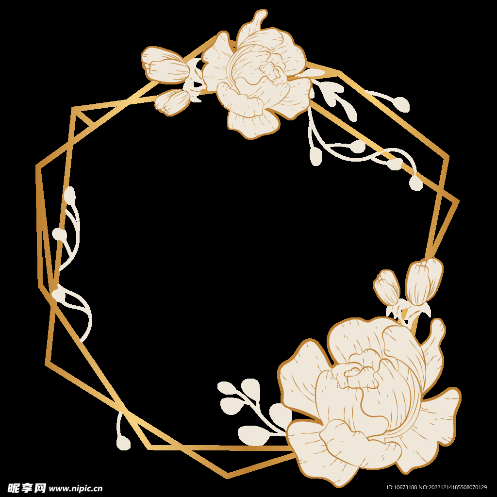 植物金色边框花环
