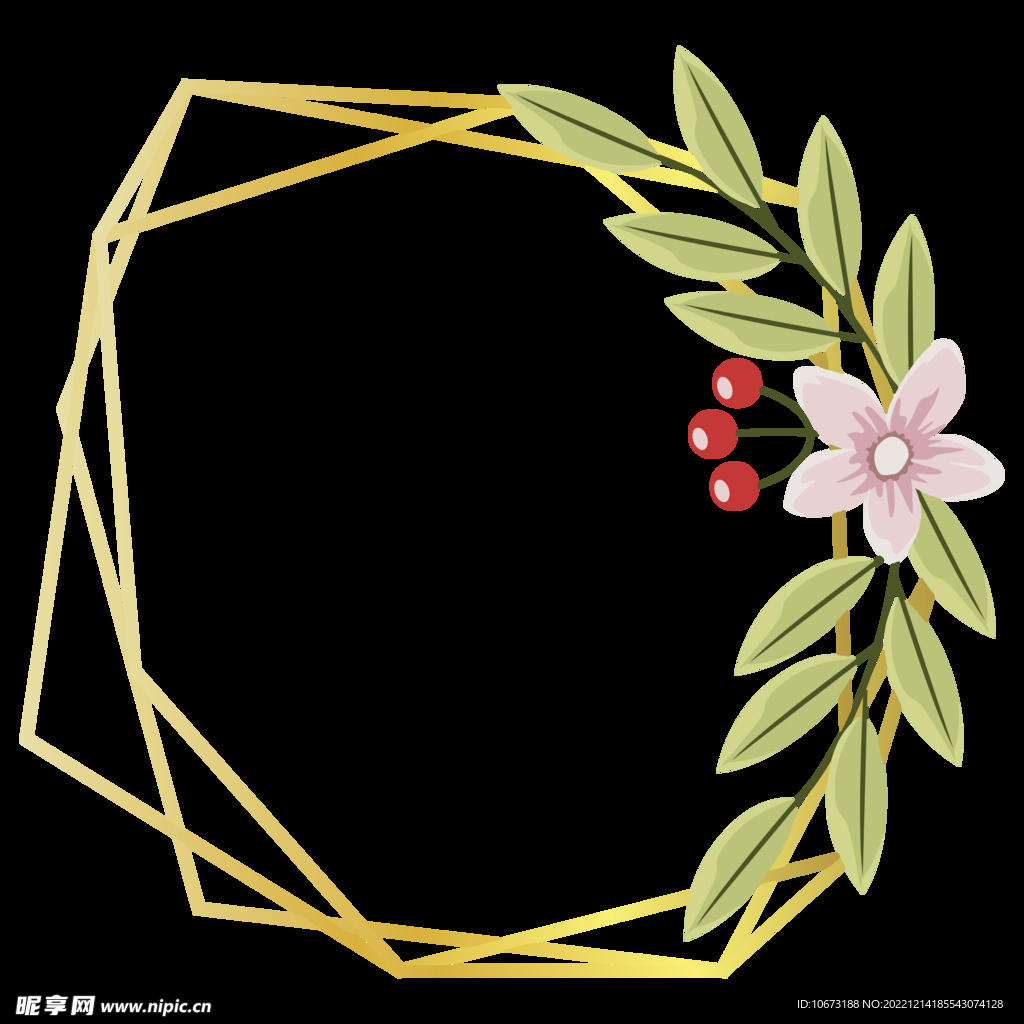 植物金色边框花环
