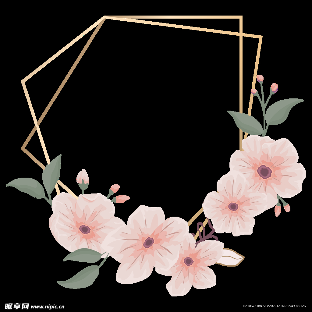 植物金色边框花环