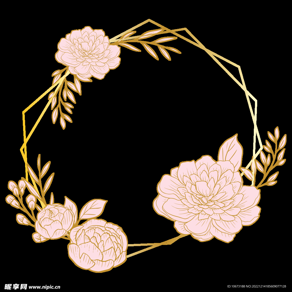 植物金色边框花环