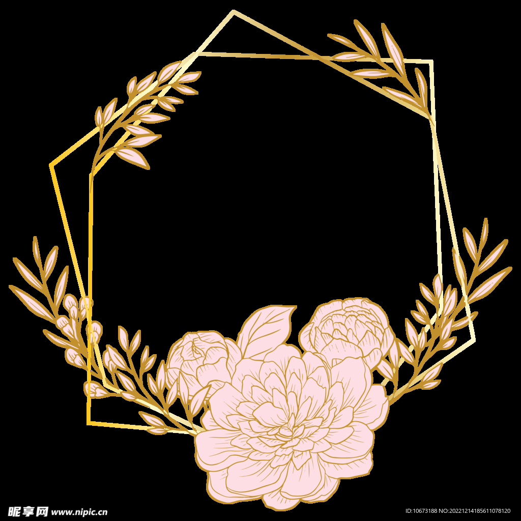 植物金色边框花环