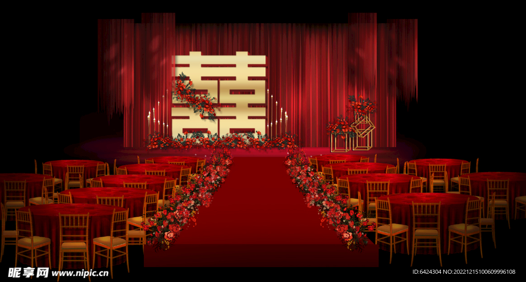 红色婚礼效果图图片