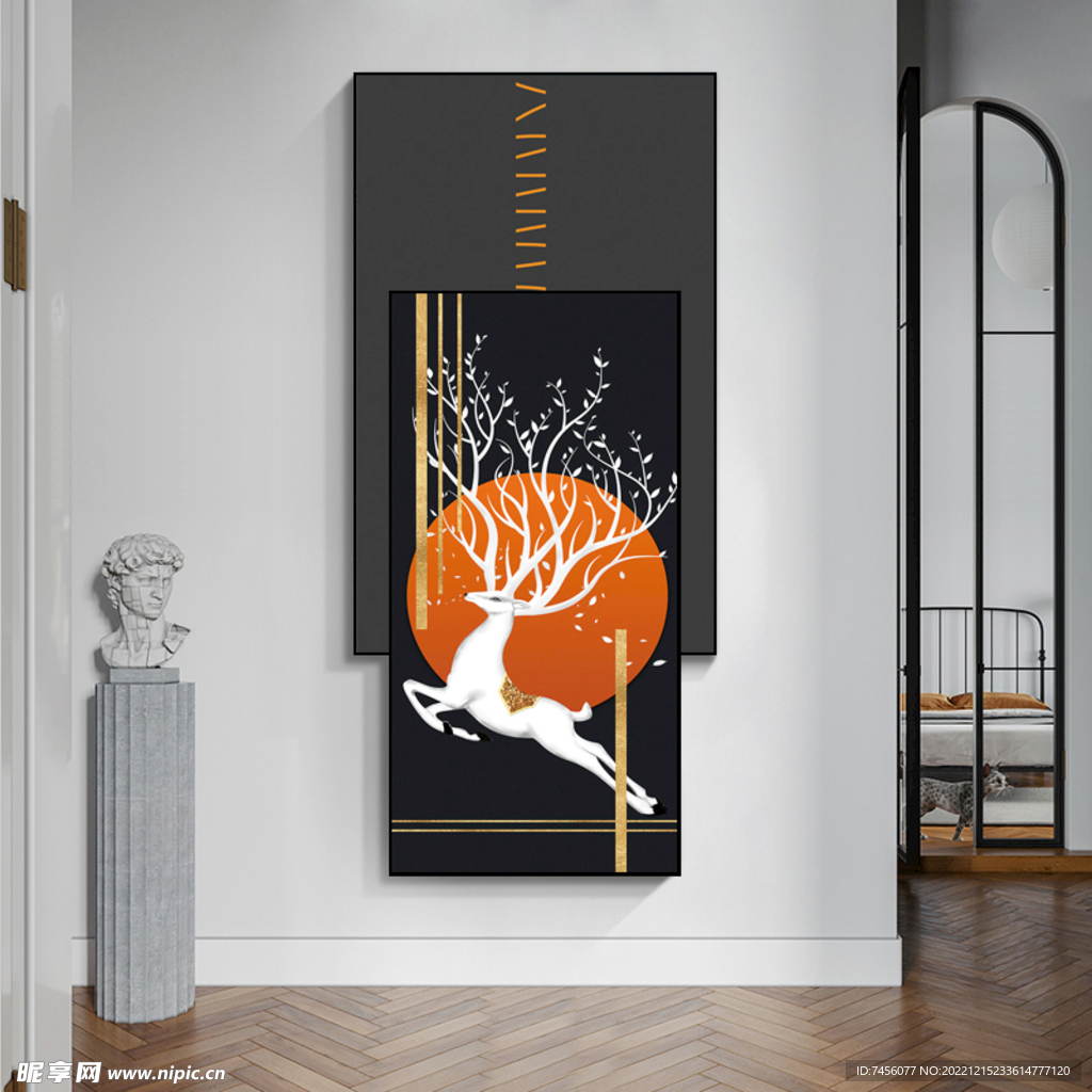 麋鹿艺术玄关装饰画