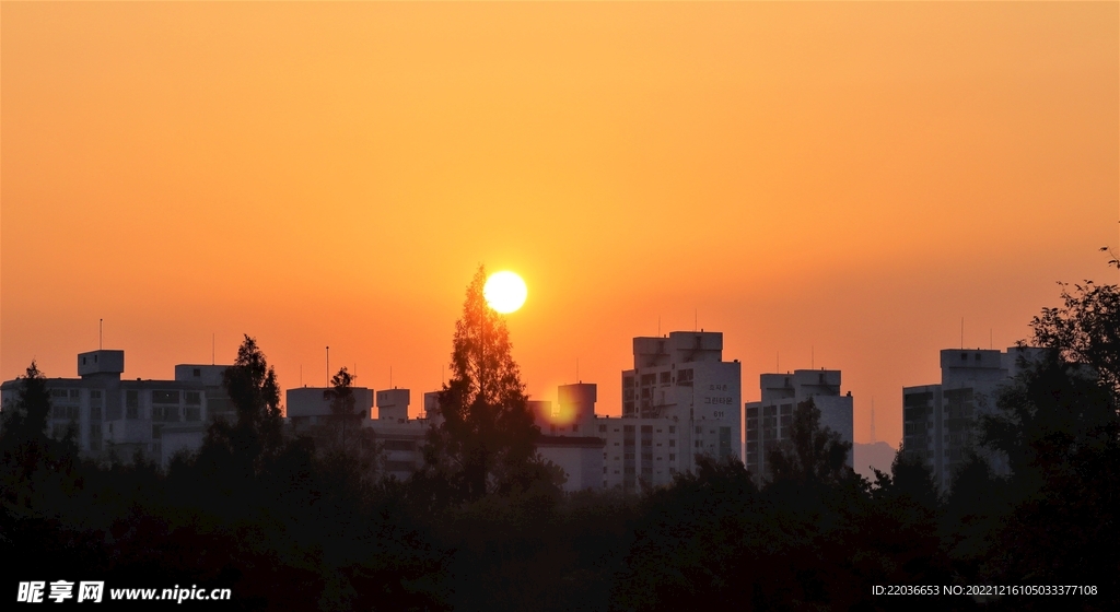 黄昏落日城市建筑