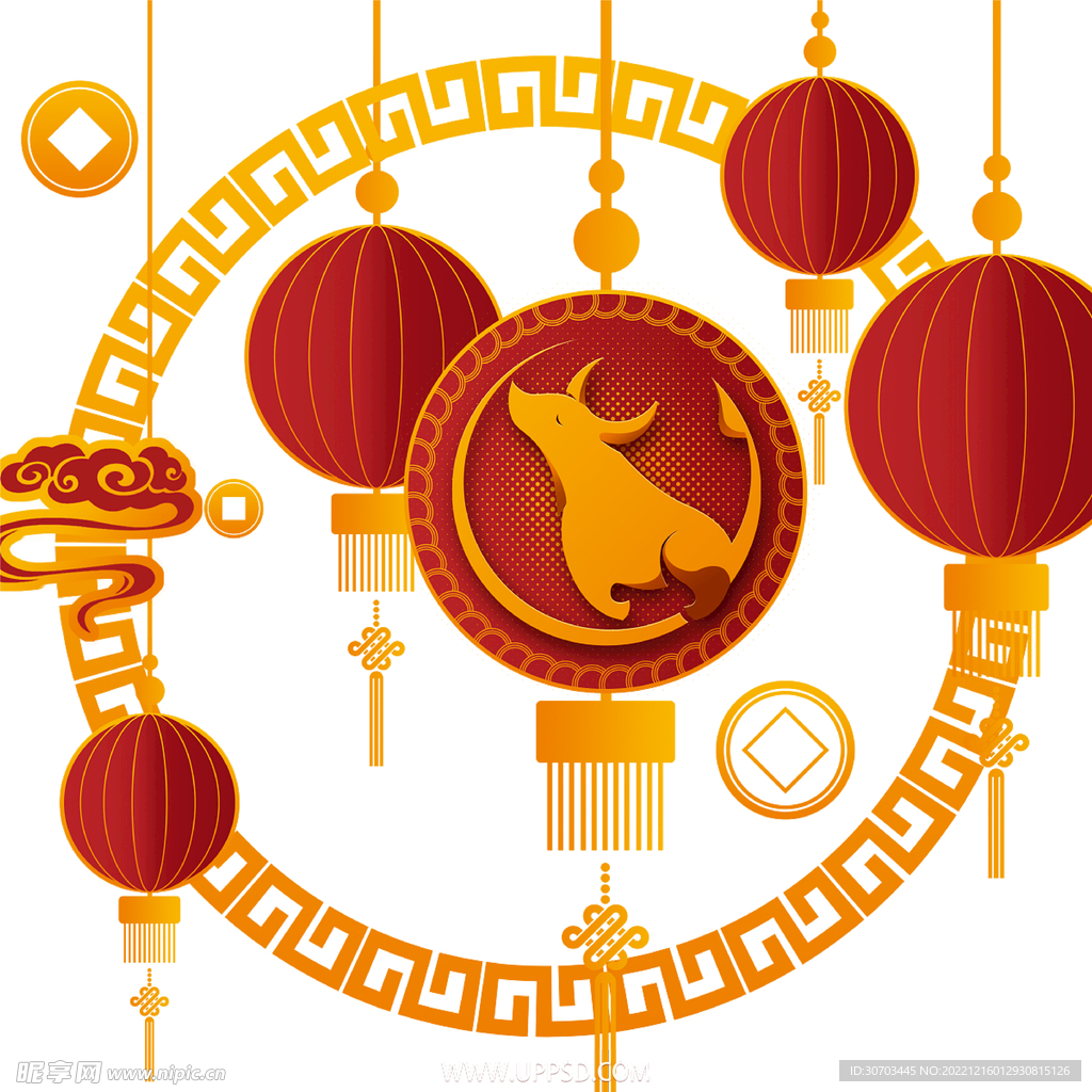 红色灯笼和牛