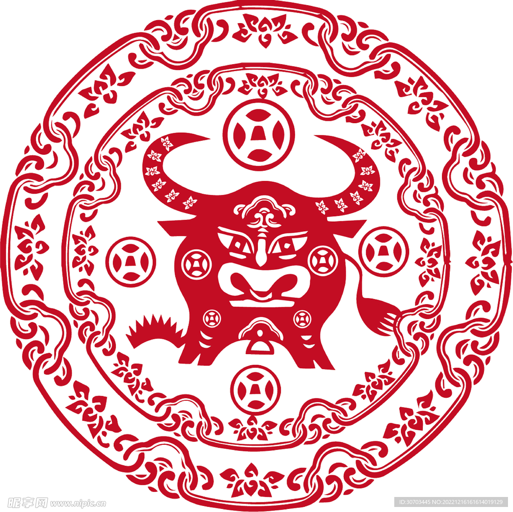 红色牛窗花