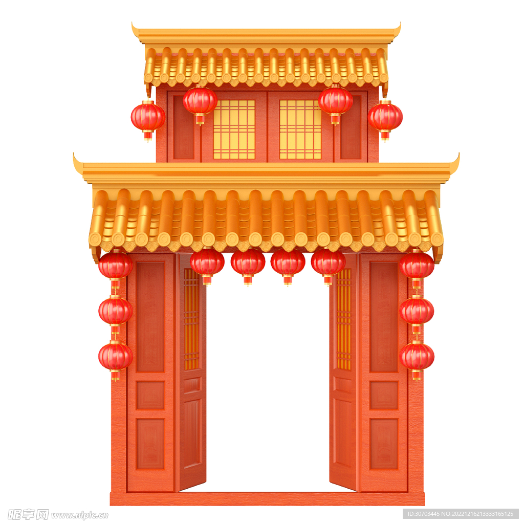 金色屋檐和门