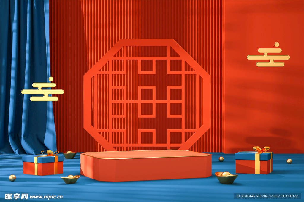 金色祥云和红色背景