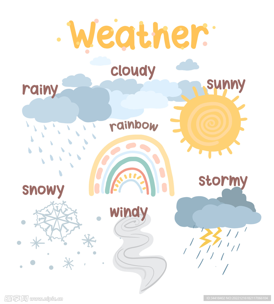 天气插画 下雨 彩虹