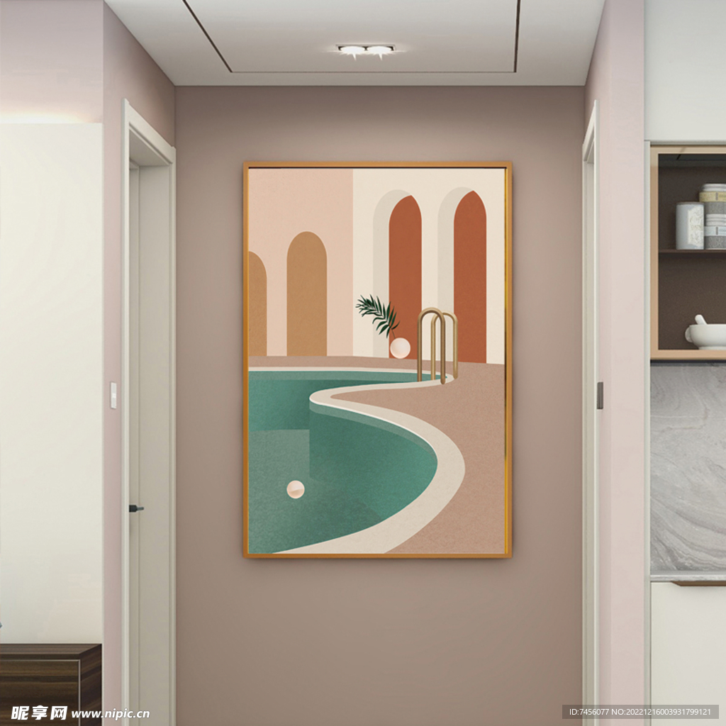 泳池美景室内挂画装饰画