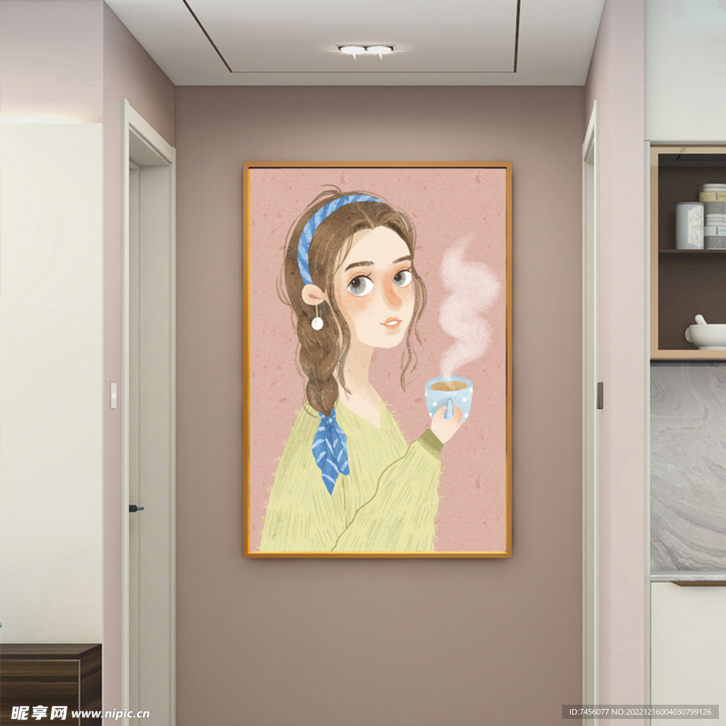 咖啡美女唯美挂画装饰画