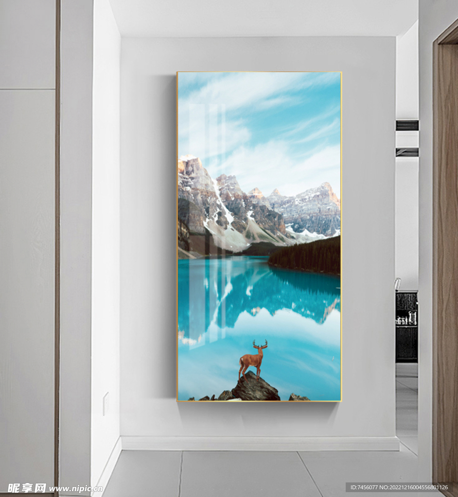 麋鹿山水湖畔美景玄关图