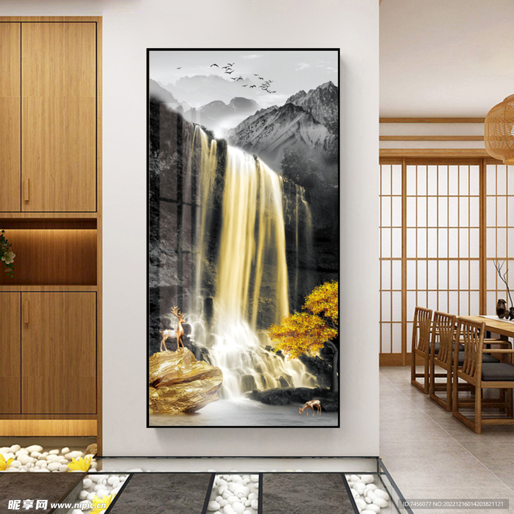 瀑布美景高清玄关装饰画