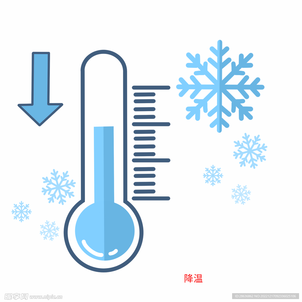 矢量低温降温标识温度计雪花免扣