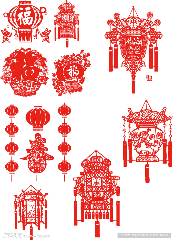 春节矢量灯笼剪纸
