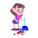 小女孩打扫卫生插画