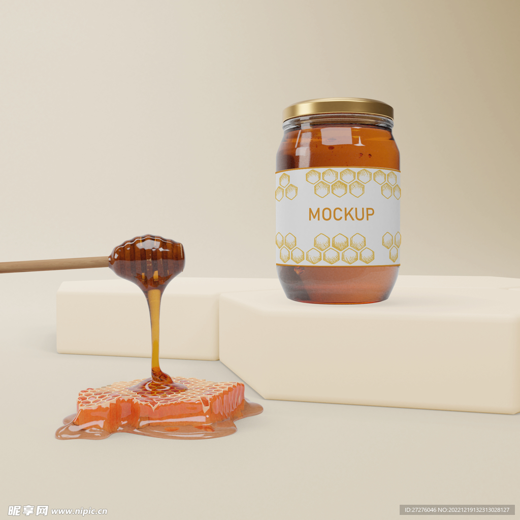 蜂蜜玻璃瓶包装贴图样机