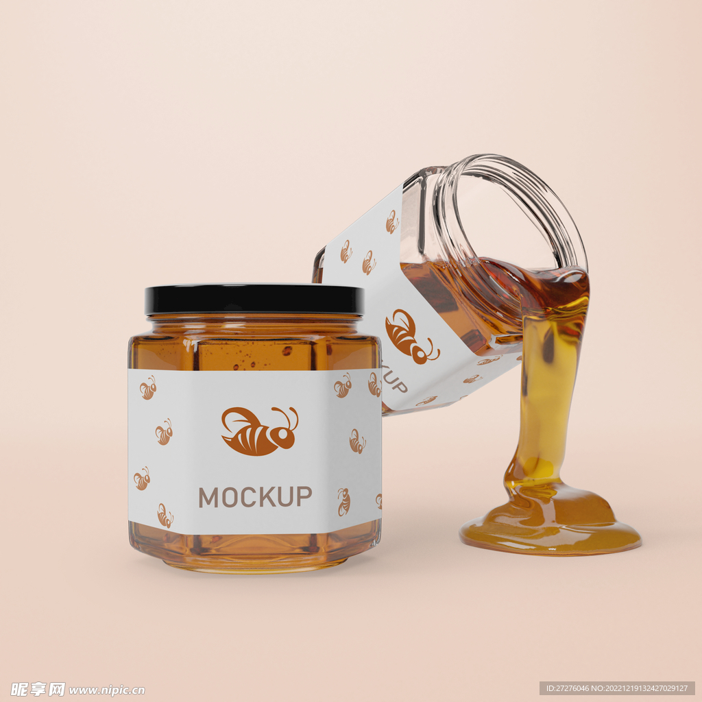 蜂蜜玻璃瓶包装贴图样机