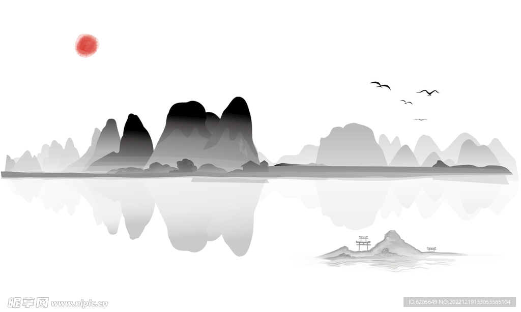 水墨山水毛笔画