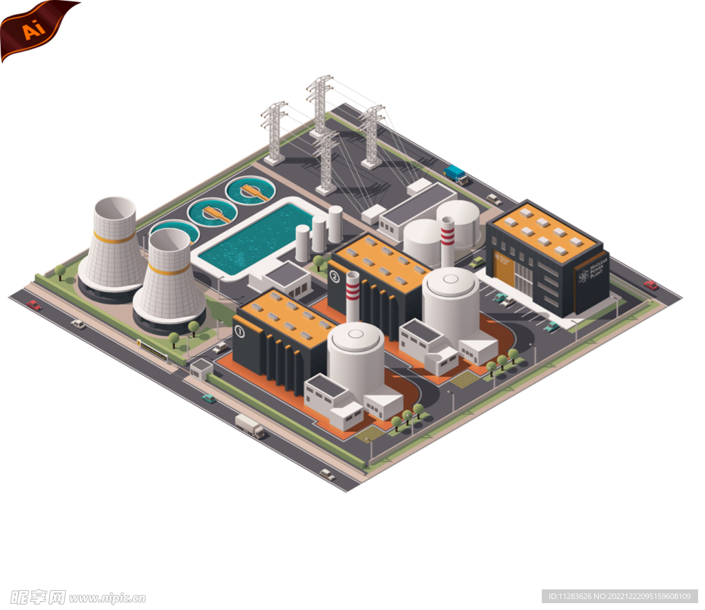 化工厂核电站插画