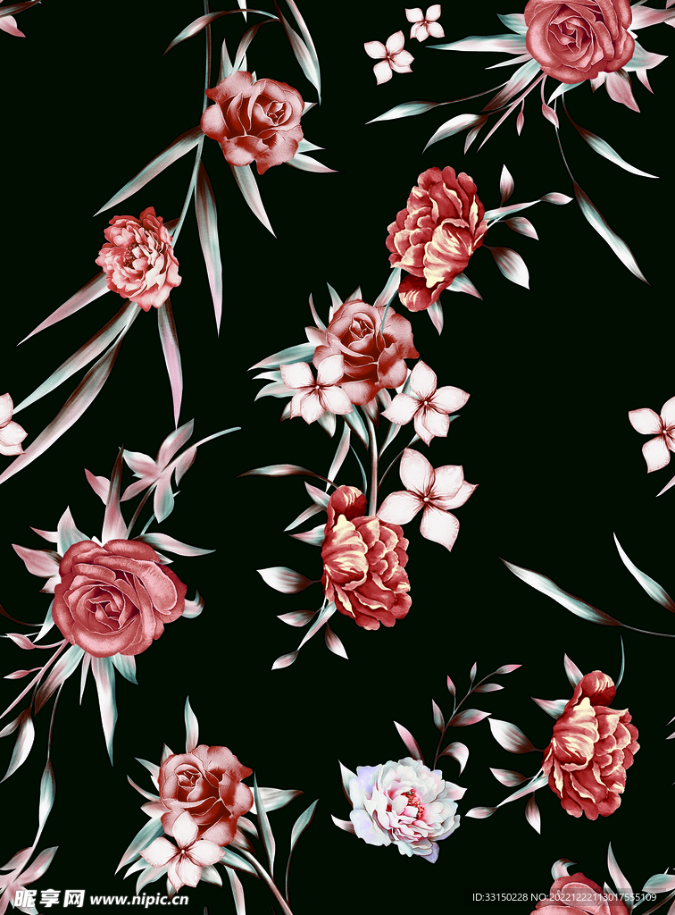  数码印花卉抽象花卉水彩花