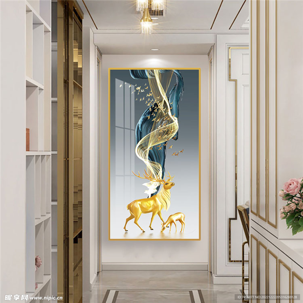 麋鹿飞鸟唯美艺术玄关装饰画挂画