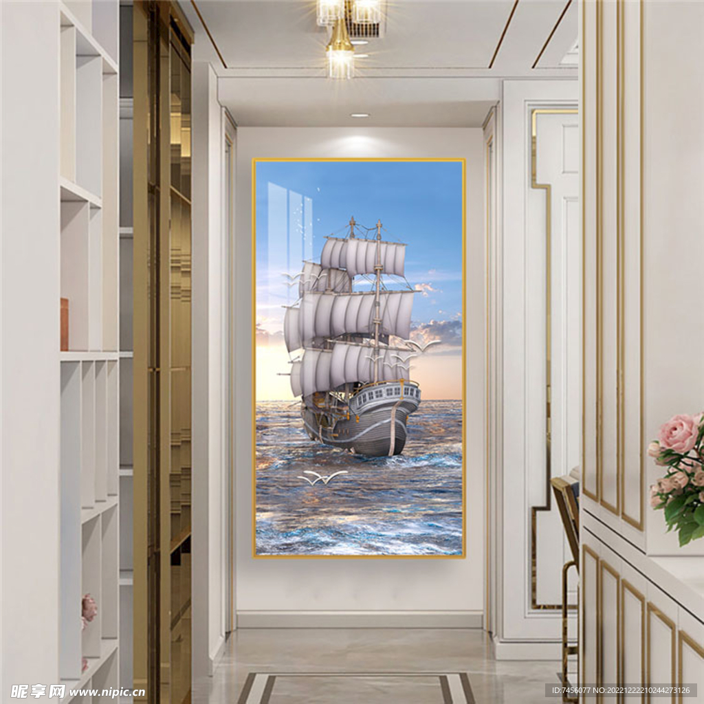 海景帆船唯美玄关装饰画挂画