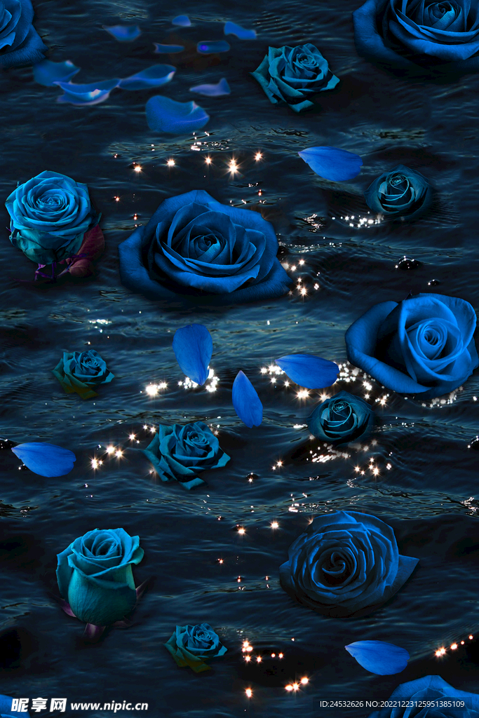 蓝色玫瑰海浪星光图