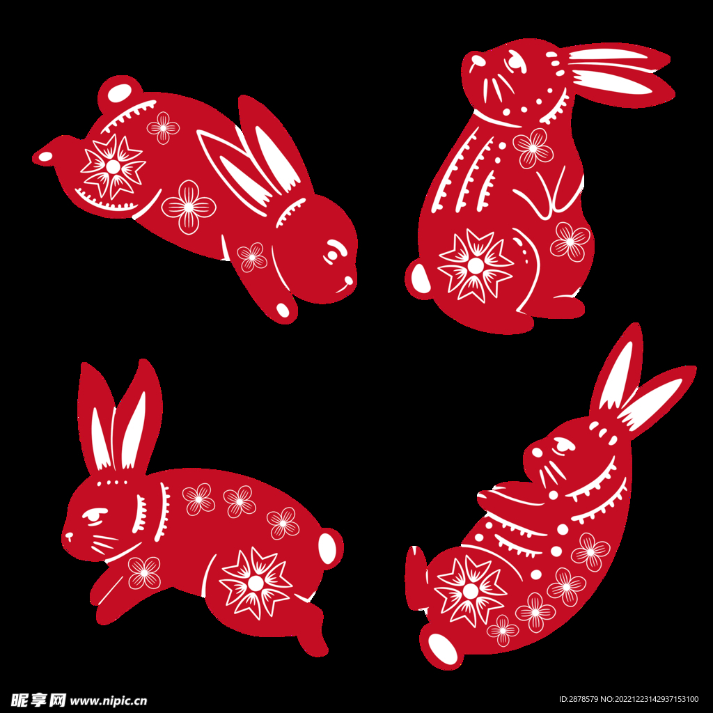 兔年素材  剪纸兔插画