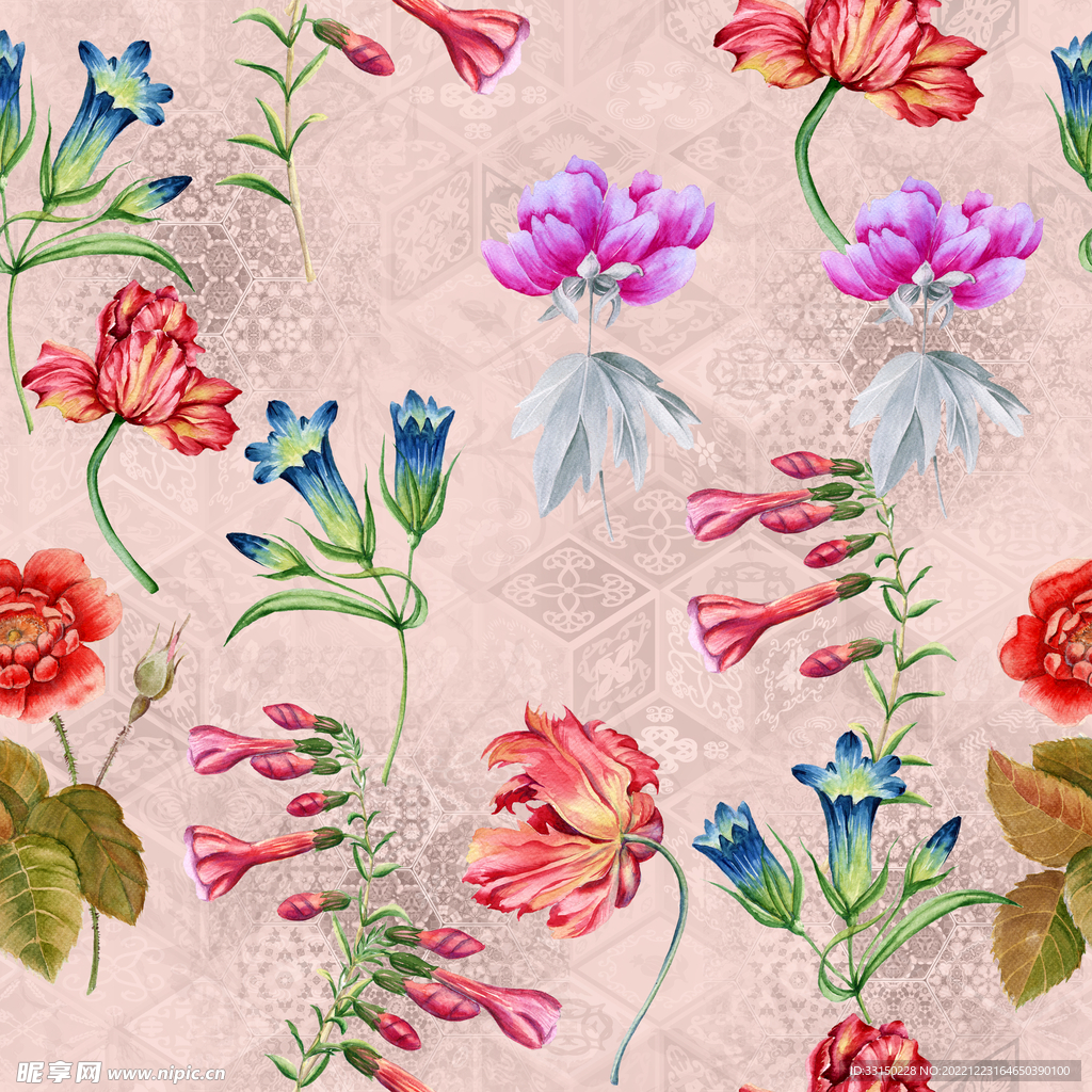 数码印花手绘画抽象花卉