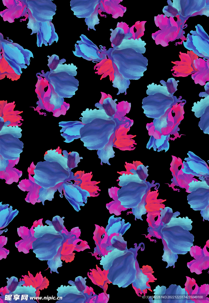 数码印花手绘画抽象花卉水彩花 