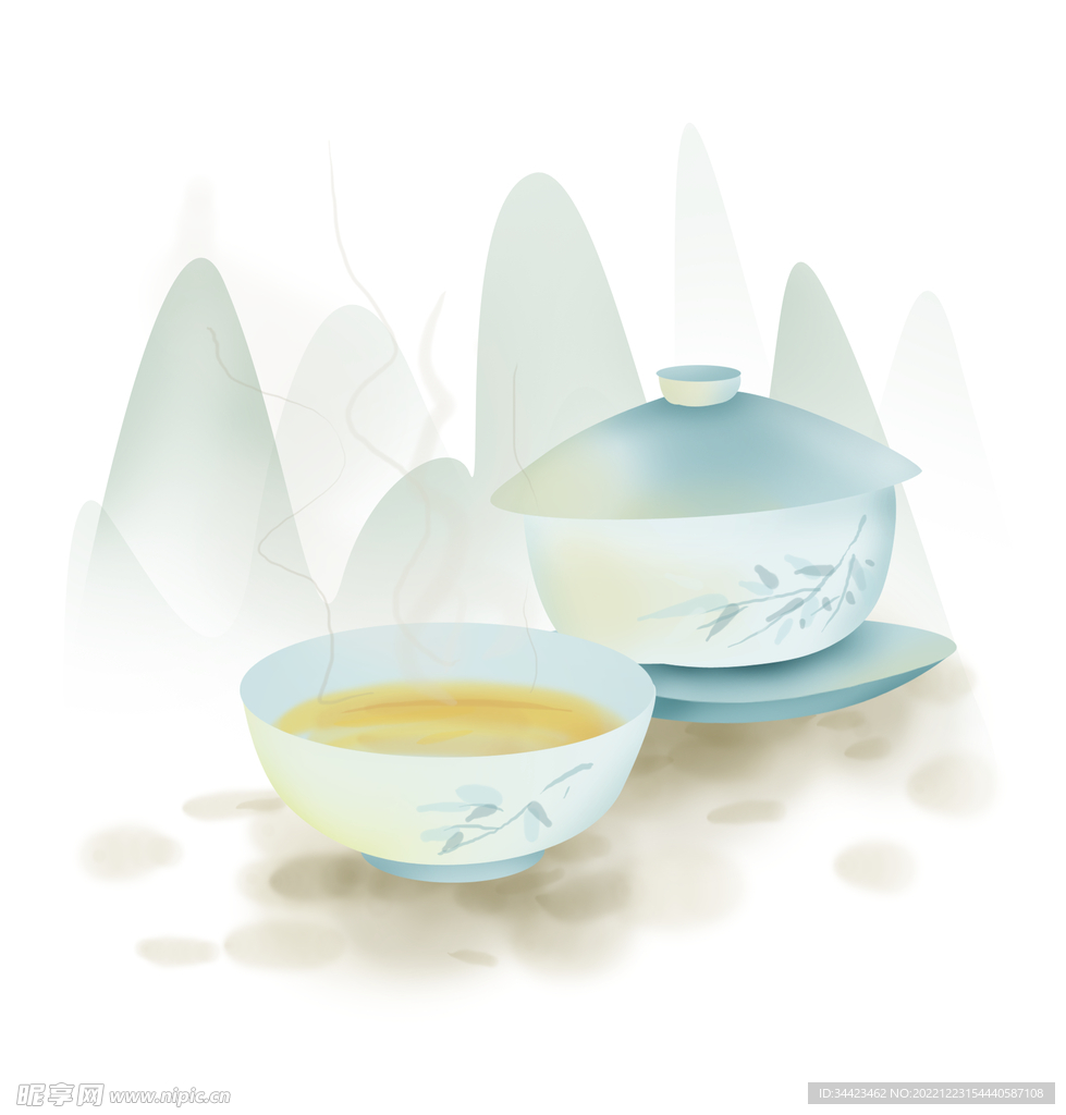 创意茶艺茶杯山水元素材