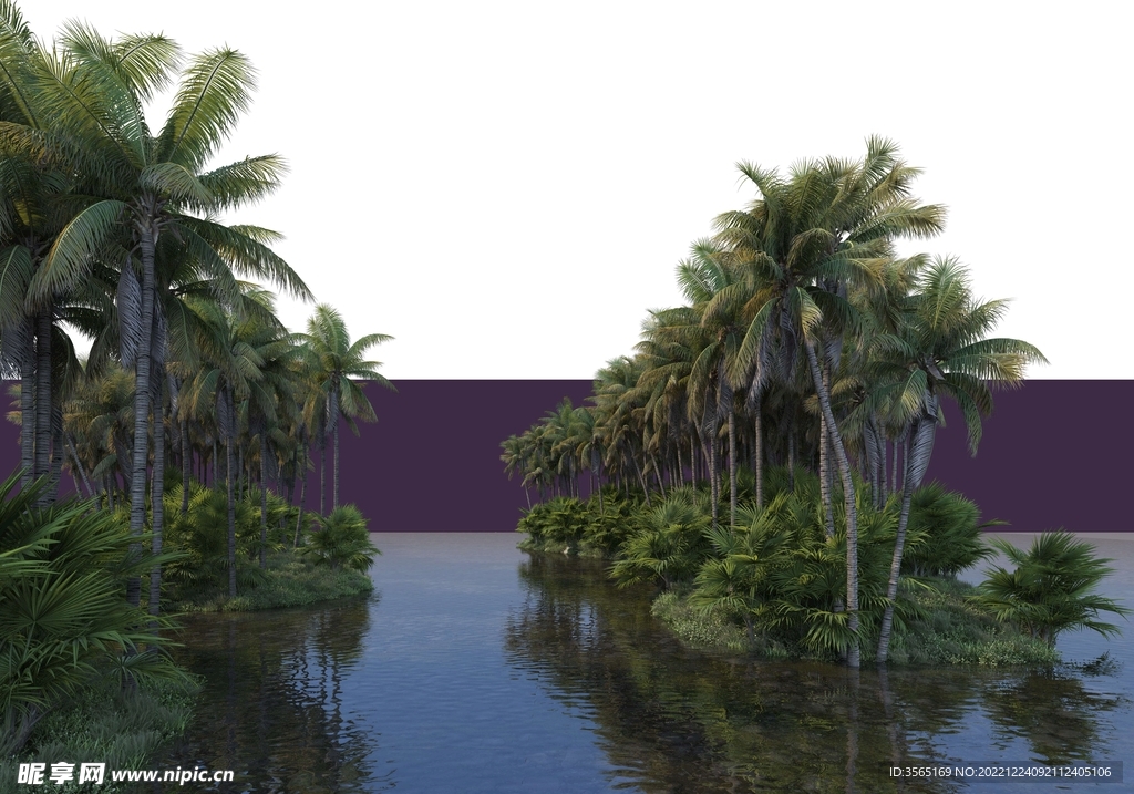 湖水椰子树分层PSD场景素材