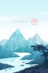 山水插画海报