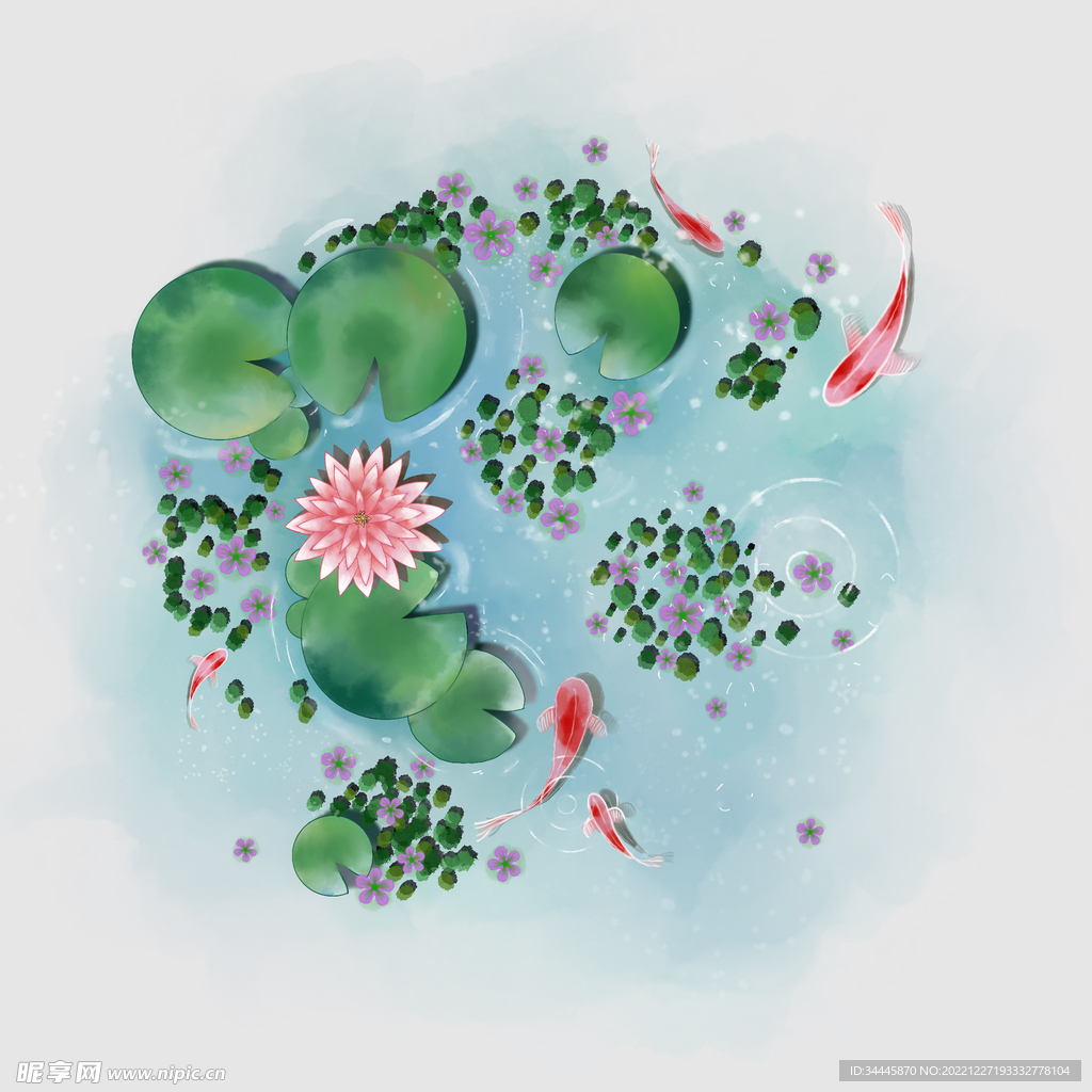 古风荷花锦鲤图