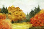 水彩绘秋天的树林