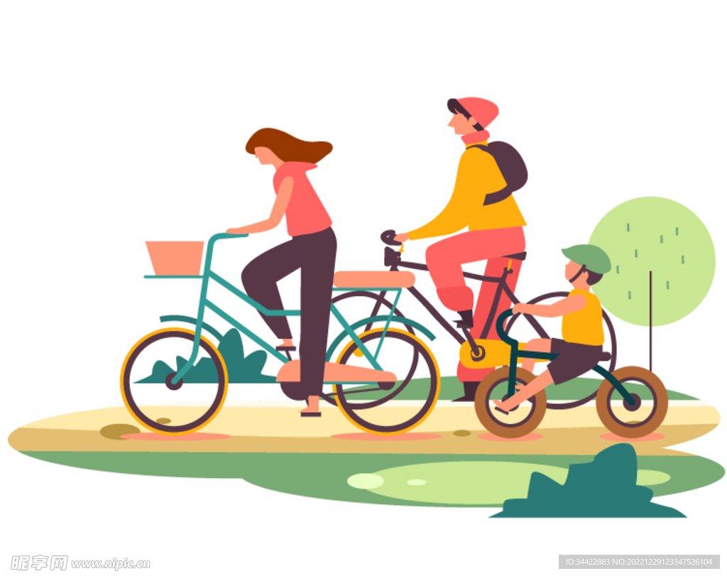 扁平化骑自行车的女孩插画人物设计图片_装饰图案_设计元素_图行天下图库
