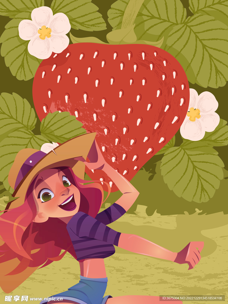 草莓女孩矢量插画