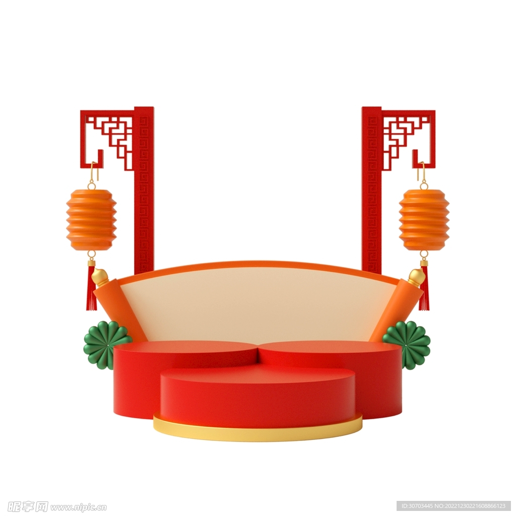 金色灯笼和绿色叶子