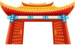 红色大门和屋檐