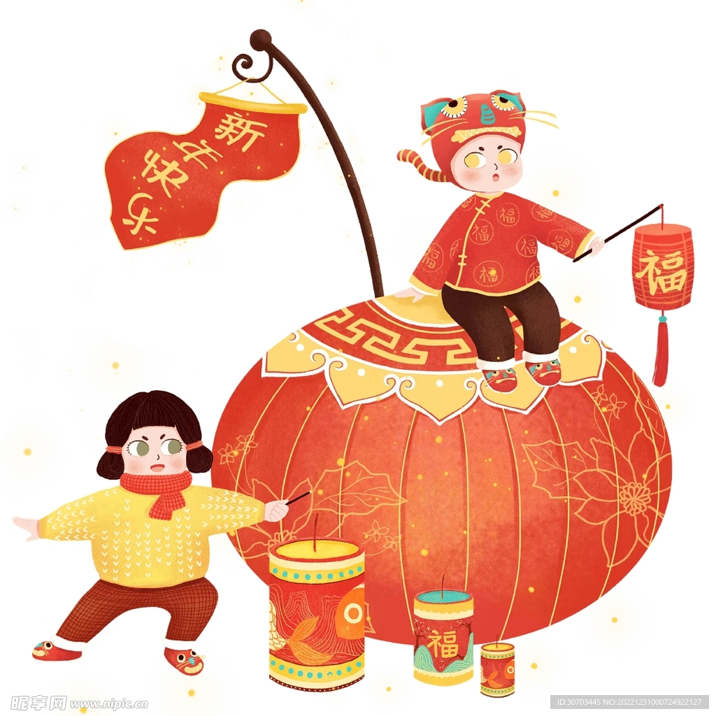红色灯笼和小孩