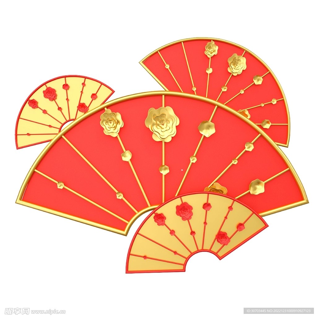 红色扇子和金色扇子